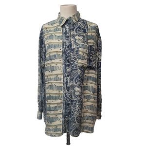 Detail Express 100% Silk Vintage Button Up Shirt Size Medium M. Lightweight